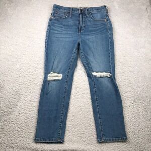 Madewell Perfect Vintage Crop Jeans Womens 30 (31x25) Knee Holes Stretch Denim